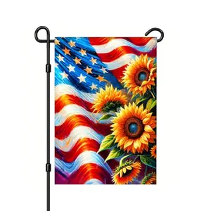 WDESYADMS patriotic sunflower garden flag with sunflowers on an American flag background, in a front yard