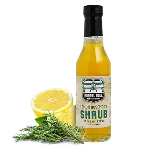 Barrel Roll Lemon Rosemary shrub bottle with rosemary sprig