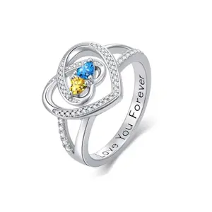 Zoeniya Blue Topaz and Citrine November birthstone ring with heart design