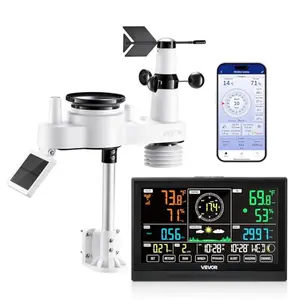 VEVOR 7-in-1 Wi-Fi weather station with solar-powered outdoor sensor and large indoor display