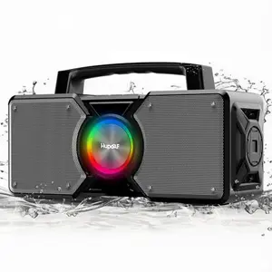 Hupoaf rugged Bluetooth speaker with rhythm lights by a campfire