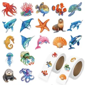 TAEEKIY 1000 ocean-themed stickers on rolls with small 1-inch designs