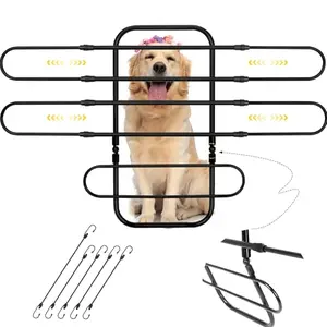 HOMEPEDIA universal dog car barrier with metal tubes and elastic straps installed behind SUV front seats