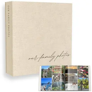 Paige McRae beige linen photo album with embossed text and personalized year