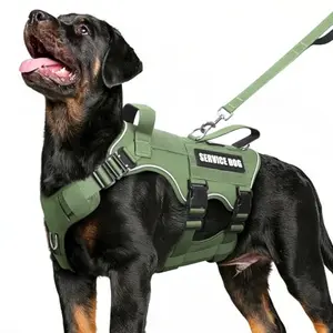 MOOGROU tactical dog vest with patches and leash, green
