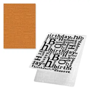 Exircy embossing folder with happy birthday text and lace pattern
