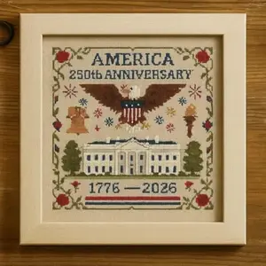 Counted cross stitch kit with patriotic eagle and American flag design