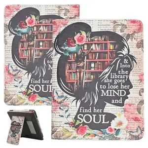 TPACC case for Kindle Paperwhite with 'Girl Love Books' design, showing stand and hand strap