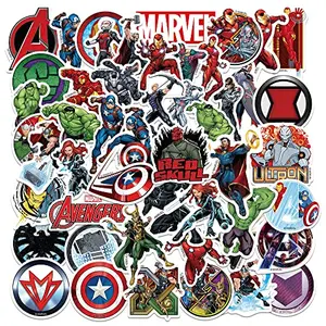 Superhero stickers on a water bottle and helmet