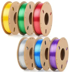 Dynta 3D Printer Filament Bundle Silk PLA 6 Colors Gold Silver Red Green Blue Purple for 1776 decorations