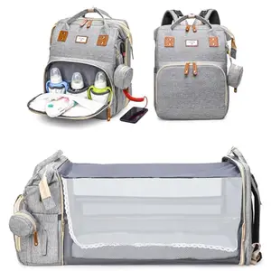 JSTPRO grey lightweight diaper bag with changing station and USB charging cord