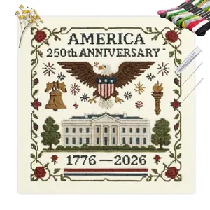 Counted cross stitch kit with White House and floral border design