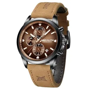 MEGALITH chronograph watch with leather strap and sub-dials