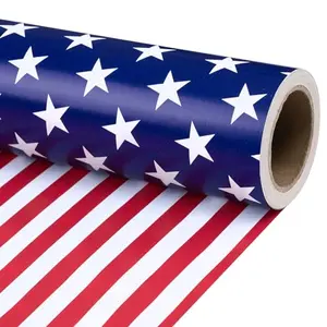 RUSPEPA reversible patriotic wrapping paper with blue stars and red stripes