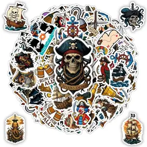 Colorful pirate sticker pack with ships and skulls
