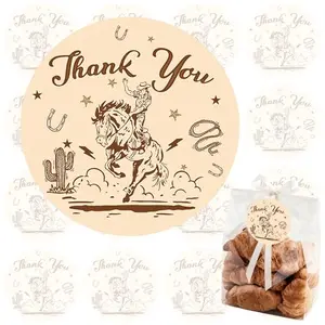 84pcs Western Cowboy Thank You Stickers with round howdy design