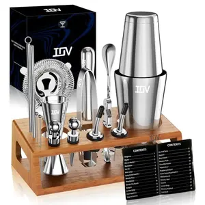IOV 17-piece bartender kit with Boston shaker and bamboo stand, professional home bar