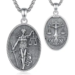 EUDORA Lady Justice Necklace with Vintage Sterling Silver Pendant