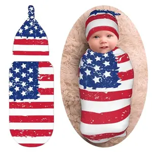 American flag swaddle blanket and matching hat set for newborns