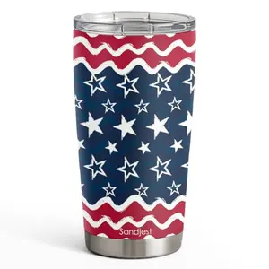 SANDJEST 20oz American flag tumbler, stainless steel with slide-lock lid for hot coffee