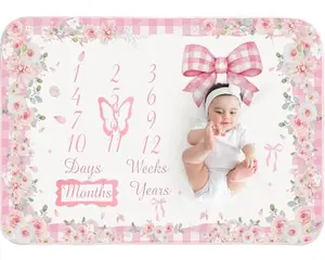 Chumia pink milestone blanket with two felt floral wreath frames