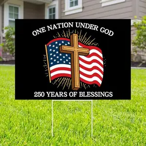 Probsin yard sign with One Nation Under God design staked in a lawn for America's 250th anniversary