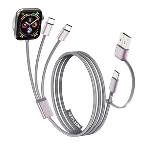 GONXIFACAI 4-foot multi charging cable with USB-A/USB-C input and Apple Watch, USB-C outputs, grey