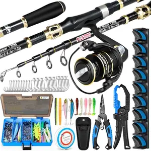 PLUSINNO complete fishing kit with rod, reel, tackle box, and rod holder