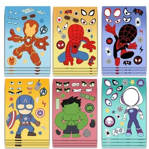 Kids creating superhero faces with mix-and-match stickers