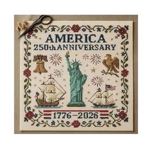 Budget patriotic cross stitch kit with imitation linen and rustic design