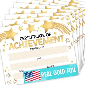 Stack of 25 premium real gold foil star award certificates on Hadley Designs cardstock
