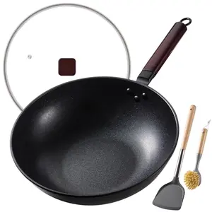 Teewe 13-inch carbon steel wok with glass lid and accessories