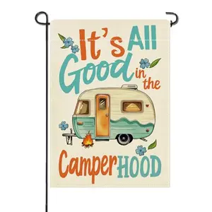 Artofy camping garden flag with camper hood message and floral design