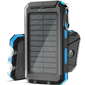 Kepswin 38800mAh turquoise solar power bank with carabiner and flashlight