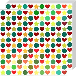 Holographic star, heart, and dot stickers shimmering in multiple colors on a white background