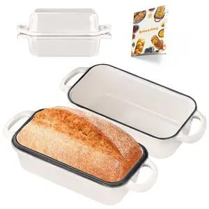 Articasting Cast Iron Bread Loaf Pan with Lid enameled cream white