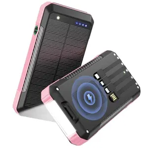 Wreaoves 33800mAh pink solar power bank with wireless charging pad and compass
