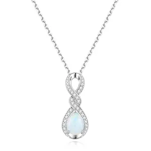 FANCIME Infinity Knot Opal Necklace with cubic zirconia accents
