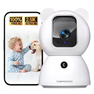 CINMOORE white indoor pet camera with free AI detection