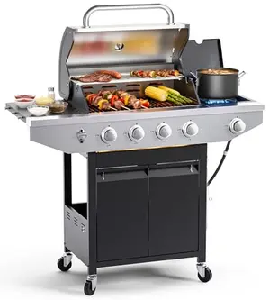 EUHOME stainless steel 4-burner gas grill with side burner