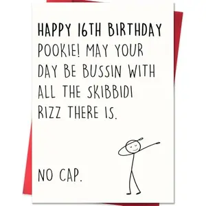 Funny sweet sixteen card with meme slang like 'Pookie' and 'Bussin'