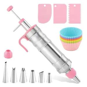 Giyochie 24-piece cake decorating syringe set with 6 tips and 12 silicone molds