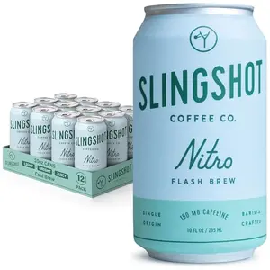 Slingshot Coffee white and blue can of nitro flash brew Colombian