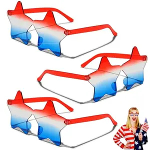 Three pairs of rimless red, white, and blue star sunglasses