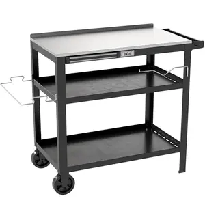 Feasto stainless steel outdoor grill prep table with magnetic tool holder and condiment rack