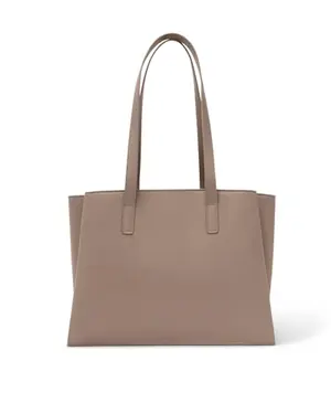 Taupe structured laptop tote with gold-tone zipper closure