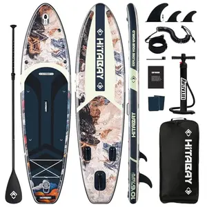 HITABAY black Ukiyoe inspired inflatable paddle board on river