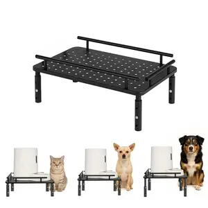 PAWPARAGON metal raised pet feeder stand with adjustable height, guardrails, and non-slip feet