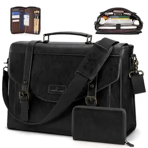 Black PU leather RAINSMORE messenger bag with flap closure and card purse