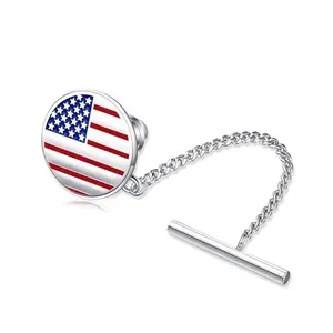 Sterling silver American flag tie tack with polishing cloth